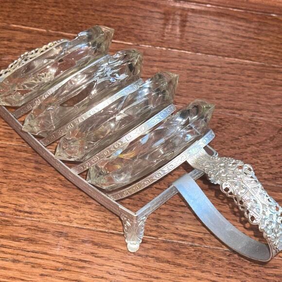 Vintage Mid Century Glass Ashtray & Caddy Set Floral-Like New - Picture 15 of 16